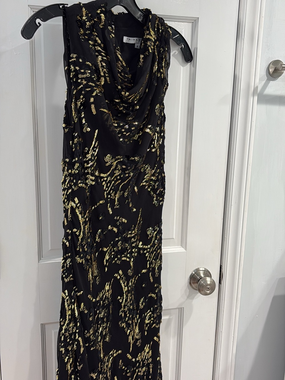 Trina Turk Black Midi Dress with Gold Sequin Pattern